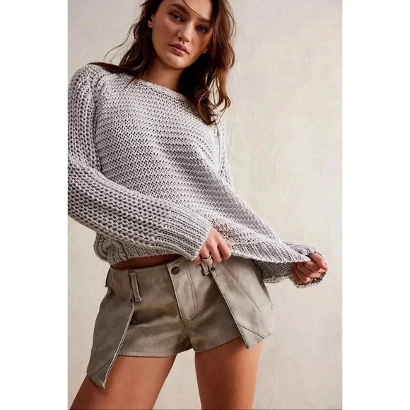 NWT Free People We The Free Essential Linen Pullover Sweater Crew Knit Grey - Picture 1 of 17